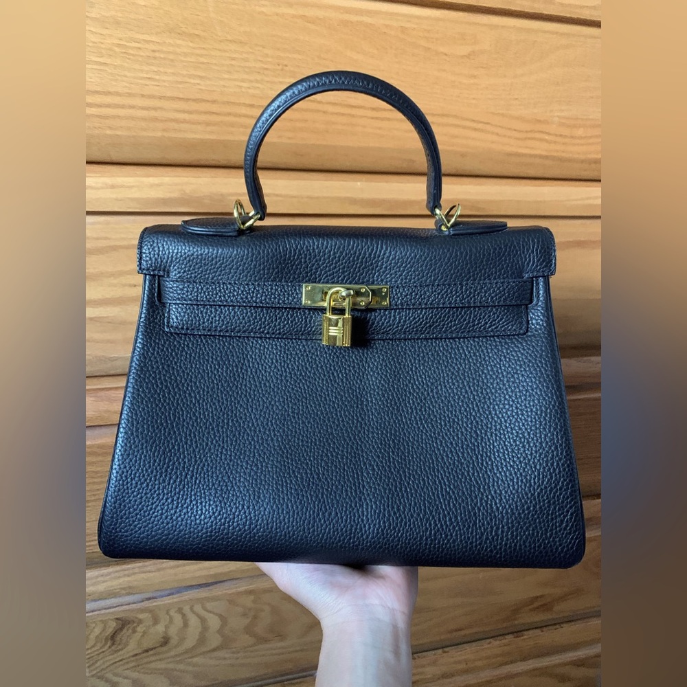 Ainifeel top handle shoulder/crossbody Kelly style leather bag